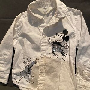 H&M kids' white button-up shirt  sequined Mickey Mouse and Donald Duck